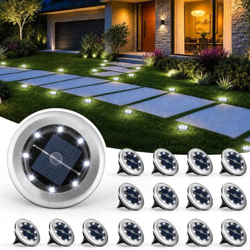 SOLPEX 16 Pack Small Solar Ground Lights, Pathway Lights Cool White