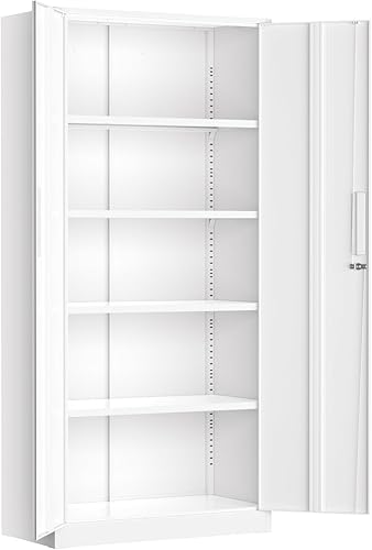 Miniatura 18 de Greenvelly Armario de almacenamiento de metal con cerradura, armario de almacenamiento de 72 pulgadas de alto con 2 puertas y 4 estantes ajustables