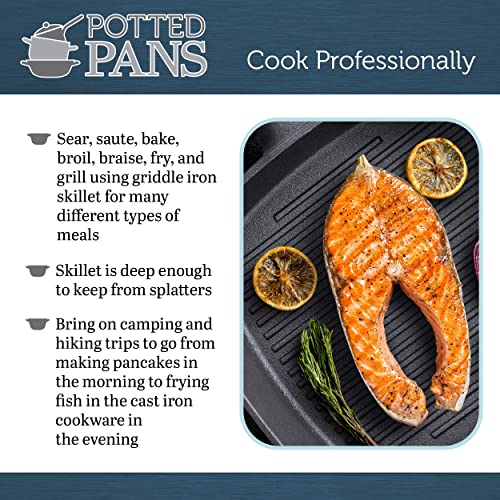 Potted Pans Square Cast Iron Skillet - 9.4-Inch Pre-Seasoned Cast Iron Griddle Cooking Pan Camping Skillet Iron Pan #TOP2