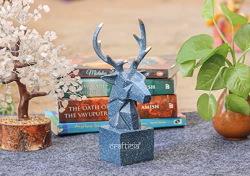 Image of Resin Deer Head Showpiece Geometrical Animal Figurine for Table Top Good Luck Vaastu (9 inch, Blue)