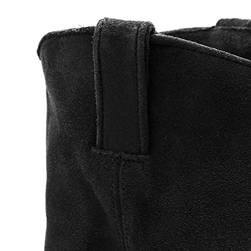 LEHOOR Women Stacked Heel Black Slouchy Knee High Western Boots Comfort Wide Calf Pointed Toe Velvet Suede Leather Black Cowboy Boots Low Heel Pull On Black Combat Boots Dressy Winter Winter Black 103
