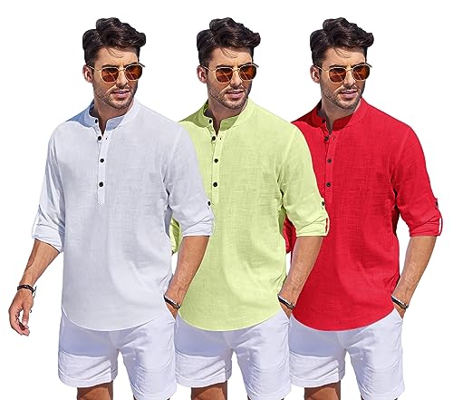 Image of Combo of Men Solid Cotton Blend Straight Kurta Shirt Pack of 3