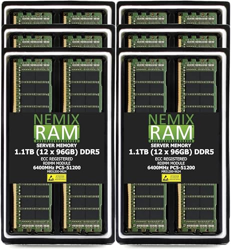 Image of NEMIX RAM 1.1TB (12X96GB) DDR5 6400MHZ PC5-51200 CL52 2Rx4 1.1V 288-PIN ECC RDIMM Registered Server Memory KIT Compatible with SuperMicro MP SuperServer SYS-242B-NR
