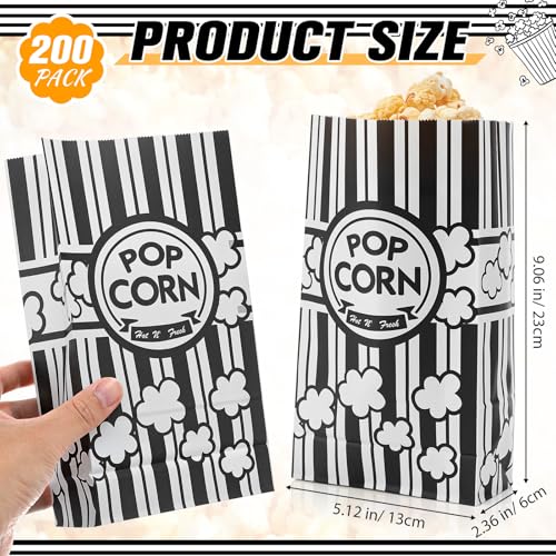 Image of 200 Pcs Paper Popcorn Bags Bulk 2 oz Large Flat Bottom Boxes Red and White Disposable Container Sleeve Movie Night Popcorn Bucket for Retro Movie Themed Party Carnival Supplies (Black and White)