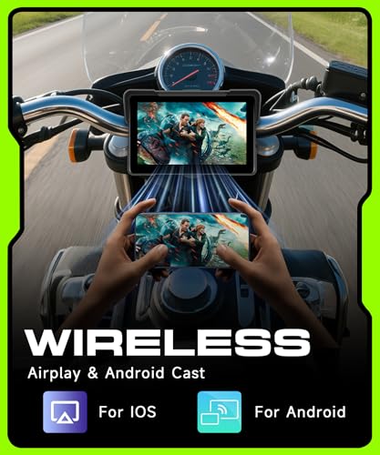 Image of Motorcycle CarPlay Screen 7 Inch Portable Wireless Carplay Android Auto for Motorbike IP68 Waterproof Touchscreen, Supports Airplay & Android Cast, GPS Navigation, Bluetooth, EQ