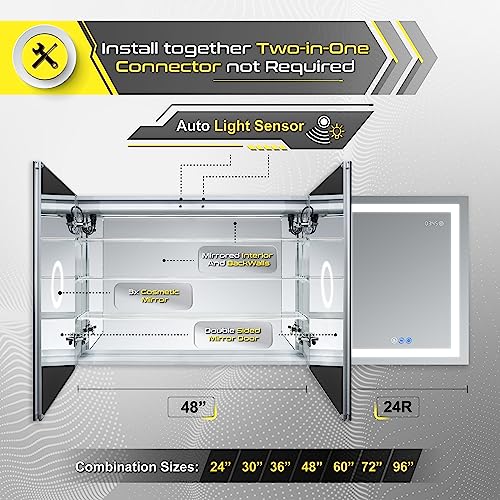 Decadom Led Mirror Medicine Cabinet Recessed Or Surface, Defogger, Dimmer, Clock, Room Temp Display, Makeup Mirror 3X, Outlets & Usbs (Rubini 48X32) #TOP3