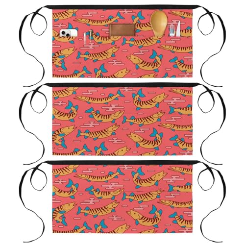 Tablier court de chef 3 poches au motif original de poissons musqués pour le service