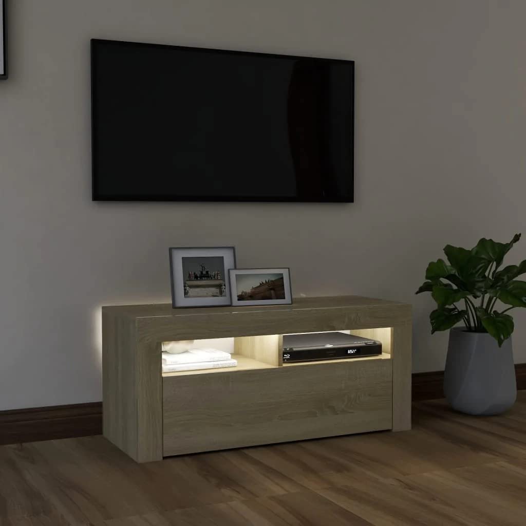 vidaXL Mobile Porta TV con Luci LED Grigio Cemento 90x35x40 cm