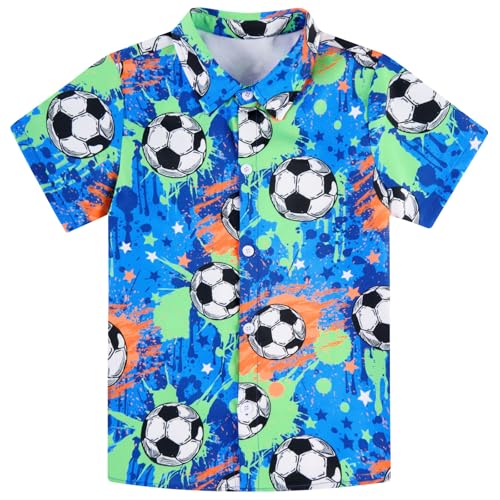 Image of uideazone Boys Hawaiian Shirts Novelty Printed Funky Short Sleeve Button Down Shirt Kids Aloha Luau Shirt 7-14T
