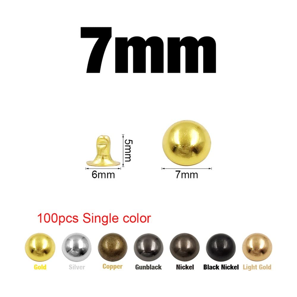 Metal Dome Cap Rivets Studs Round Rivet,Silver,7mm 100PCS