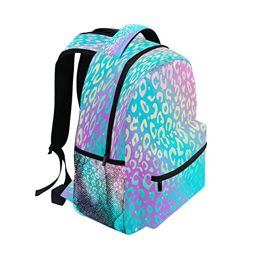 Dussdil Rainbow Shiny Leopard Kids Backpack Backpacks For Boys Girls Casual Daypack Back Pack 16 Inch Laptop Bag Double Zipper Travel Sports Bags With Adjustable Shoulder Strap #TOP2
