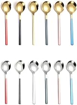 Colher de chá 12pcs cabo longo colheres de mistura de café, colheres de café de aço inoxidável cabeça redonda sorvete sobremesa colher de chá talheres acessórios de cozinha colheres de café little