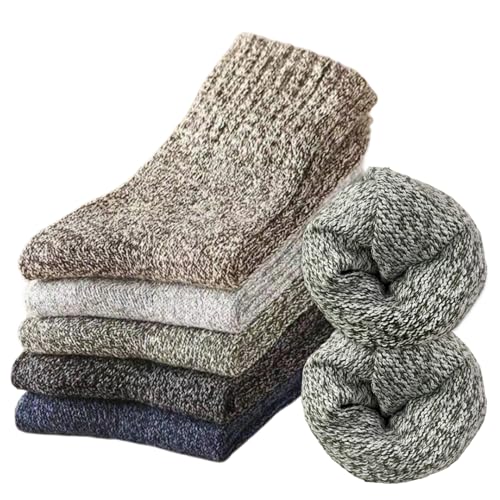 Wool Socks for Men 5 Pairs Winter Knit Warm Thick Vintage Hiking Cozy