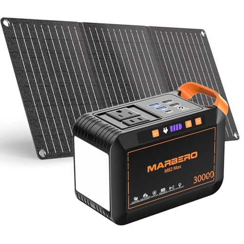 MARBERO Solar Generator 111Wh Portable Power Station with Solar Panel 30W Included Power Bank with AC Outlet 120W Surge for Home Outages Camping Outdoor Adventure Emergency