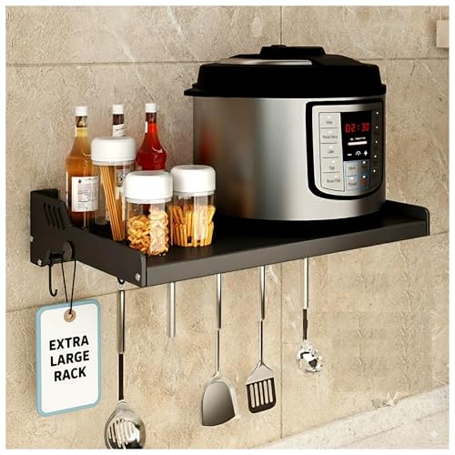 Image of OrganizeMee Extra Large for Big Microwave Oven Microwave Wall Mount Stand Rack Shelf Metal Stand Kitchen Organizer,Racks and Shelves 15-38 LTR,Size: 60 CM Wide 55 cm Deep (Extra Large)