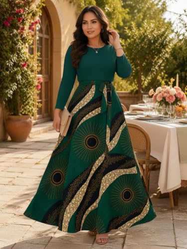Image of Plus Size Maxi Dress for Women V Neck 3 /4 Sleeve Wrap Dress