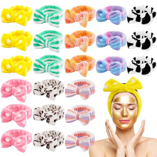 HOFASON 24 Pcs Spa Headband Bulk for Teens Women Girls Makeup Headband Flannel Bow for Wholesale Items Wash Face Skincare Easter Basket Stuffers Stocking Stuffers Slumber Bachelorette Party Favors