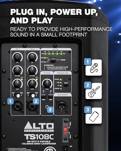 Image of Alto TS108C 600W Powered Column Array PA Speaker System with 3-Channel Digital Mixer, Bluetooth and App Control for Solo Musicians, Event DJs and Venues