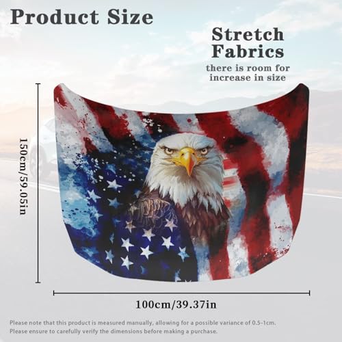 Image of Bald Eagle USA Flag Design Hood Cover for Car Sedan SUV Truck, 59x39 Inch Waterproof Sun Proof Car Hood Wrap Blankets, Universal Automotive Decorative Accessories