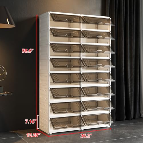 Image of MAGINELS 6-Tier Shoe Rack,Expandable Plastic Shoe Cabinet. Shoe Storage with Door,Entryway, Closets, Hallway, and Bedroom.Accommodates Up to 24 Pairs of Shoes.Grey (2 BY 8)
