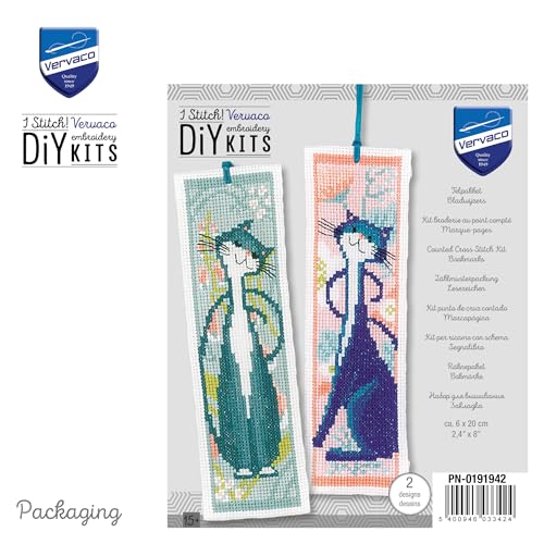 Image of Vervaco Bookmark Counted Cross Stitch kit Flower Cats Set of 3, 6x20cm, DIY