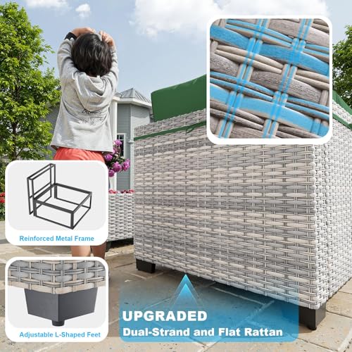 Image of Outdoor PE Wicker Rattan Modular Patio Sectional Sofa Set | 7-Piece: 6 Modular Seats & Coffee Table with Thick Cushions, Dark Green