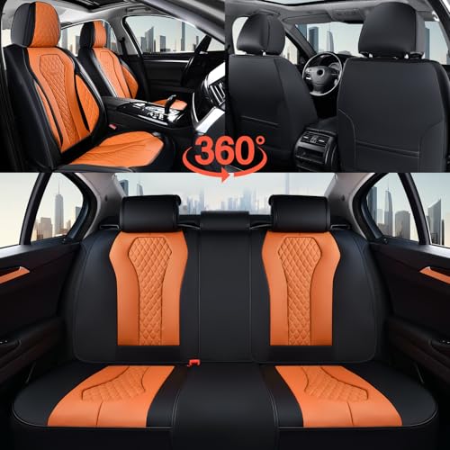 Image of Coverado Automotive Seat Covers, Car Seat Covers Full Set, Orange Car Seat Cover, Driver Seat Covers, Luxury Car Seat Cushion,Leather Seat Cover Seat Protector Fit for Most Cars