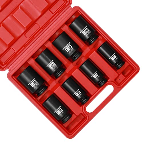 MIXPOWER 8 Pieces 1/2-Inch Drive Deep Impact Socket Set, CR-MO, 6 Point, Deep, SAE, 1-Inch - 1-1/2 inch, 1/2\" Drive Axle Nut Socket Set - Thumbnail 3