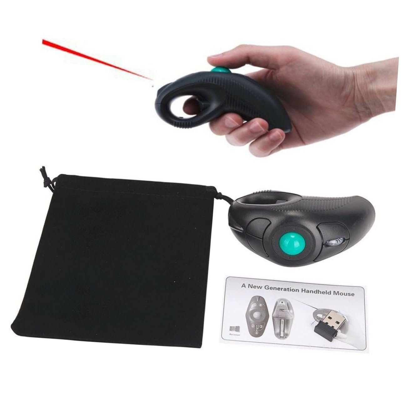 LALAFINA Mouse Wireless Portatile a 2,4 Ghz Trackball Handheld, Design a Delfino in Plastica Nero, 5 Tasti, 1000 Dpi, Compatibile Laptop Porta USB