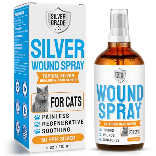 SILVER GRADE Cat Wound Care Spray with Silver Wounds Rashes Hot Spots Itch Scratching Irritation Bites & Burns Use a Cat Cone to Prevent Licking Safe Formula 4 Oz