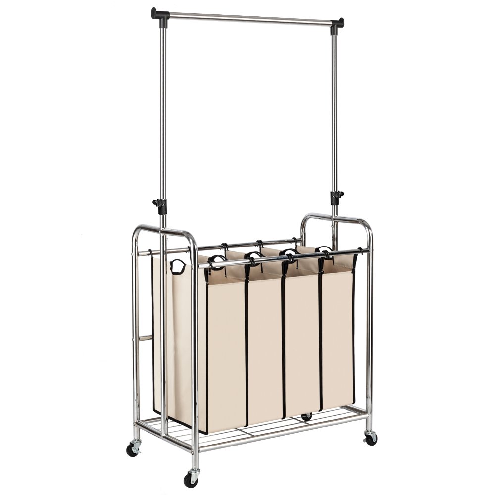 Buy SSLine 4Bag Rolling Laundry Cart with Hanging Bar Heavy Duty