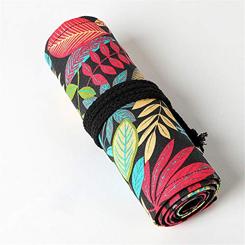 Image of Funny live 24 /36 /48 /72 Slots Colored Pencil Wrap Roll up Pen Holder Case Drawing Coloring Pencil Roll Organizer Stationery Case for Student Artist Traveler (Fallen leaves, 48 Slots)