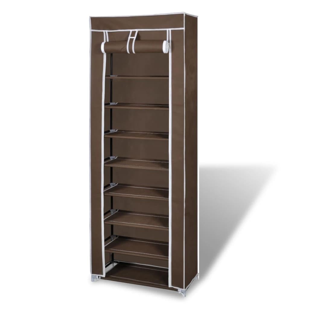 vidaXL 8-Tier Large Capacity Shoe Cabinet - Brown, Non-Woven Fabric and Powder Coated Tubes, 22