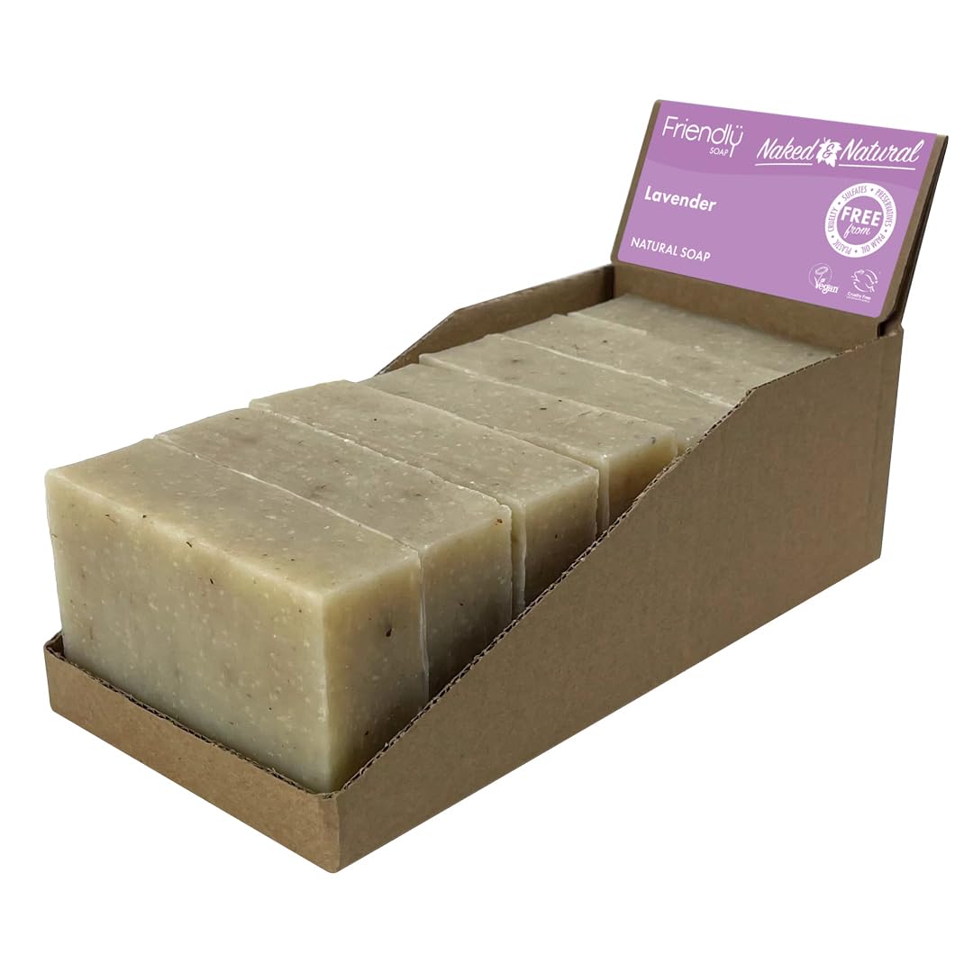 Friendly Soap - Naked & Natural Tranquil Lavender Soap (7 x 95g), Plant-Based, Cruelty-Free, Made By Hand, No Preservatives or Sulphates, Recyclable, Sustainable, Environmentally Friendly