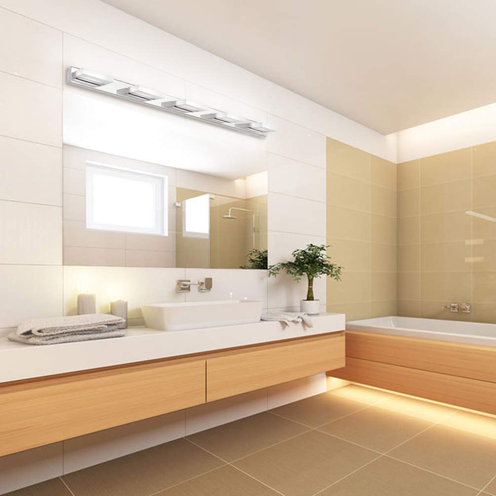 Klighten Lámpara LED de Espejo 20W 1300LM Lámpara de Baño, Blanco Frio 6000K Lámpara LED de Pared Luz de Gabinete IP44 Luz de Espejo de Baño de Acero Inoxidable 95CM