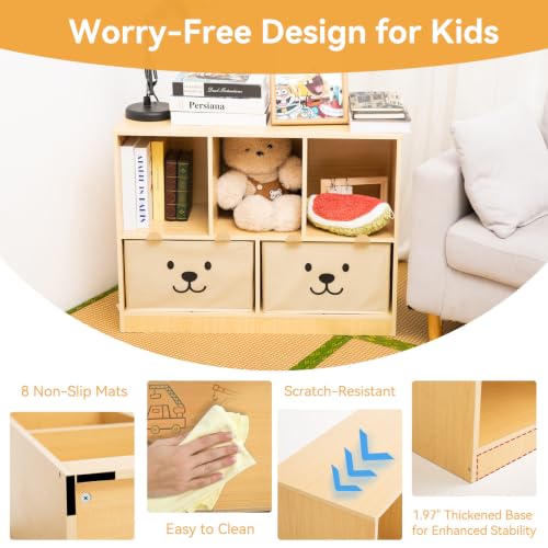 Montessori Shelf, Wooden Kids Storage Organizer for Toddlers, Burlywood - image 3