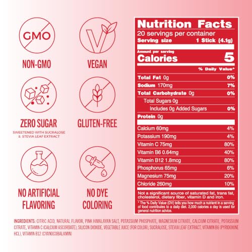 Image of TREVI Electrolytes Powder Packets, Sugar Free Hydration Sour Cherry 20 Pack | Essential Daily Drink Mix, 0 Sugar, Magnesium, Potassium, Vitamin C, Calcium, B6 & B12 Vitamins