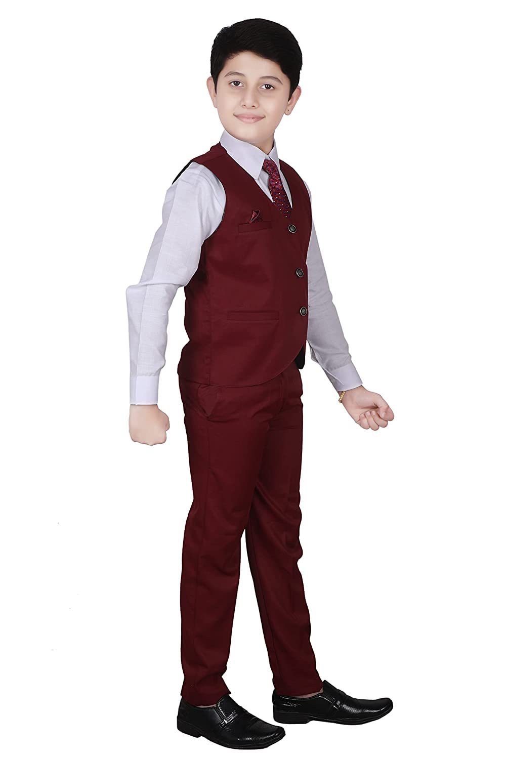 Pro-Ethic Style Developer 3 Piece Suit for Boys | Kids Wear Suit Set Coat, Pant, Tie & Shirt (13-14 Years, Maroon) 1