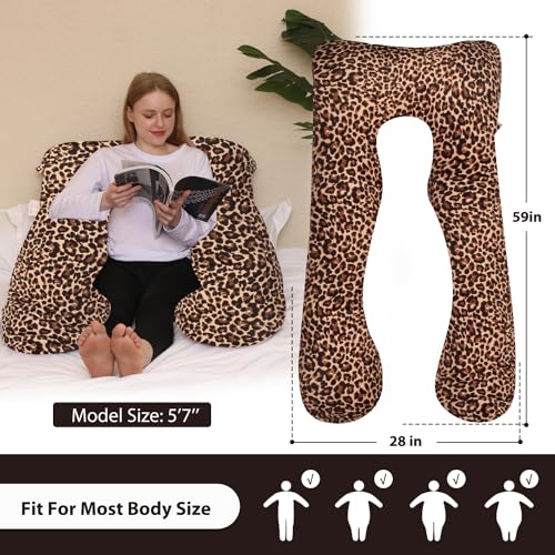 Image of Chilling Home Pregnancy Pillows, U Shaped Maternity Pillow for Pregnant Women with Velvet Removable Cover, 55 inch Pregnancy Pillows for Sleeping, Body Pillows for Adults Full Support, Leopard Print