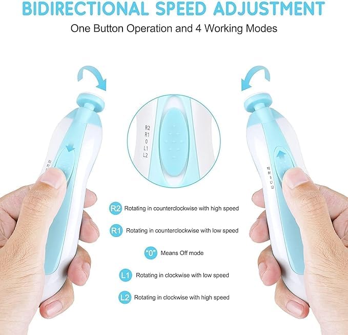 Baby Nail Trimmer New Born with Lights | Electric Baby Nail Cutter 0-6 Months with Multiple Filer Heads Adjustment | New Born Baby Products, Pack of 1 - Image 6 thumbnail