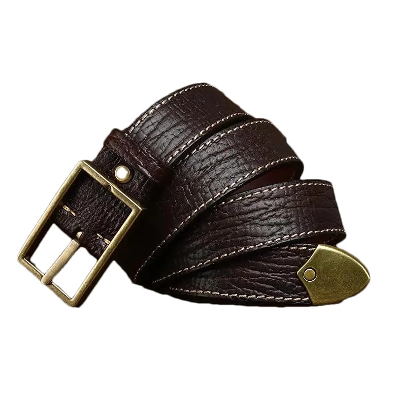 Pohullan Men 3.8cm Belts Retro Thick Leather Belt Brass Buckle Jeans Belt Punk Rock Accessories