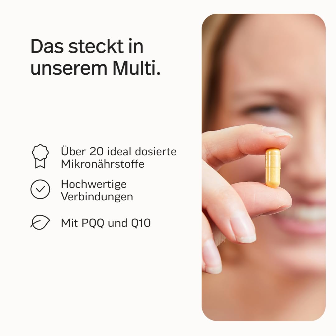 edubily® Das Multi - Multivitamin Kapseln als umfassende Mikronährstoff-Basis - mit 20 Mikronährstoffen, PQQ & Q10 - ohne unnötige Zusätze - 1 Kapsel täglich (90 Kapseln mit Iod)