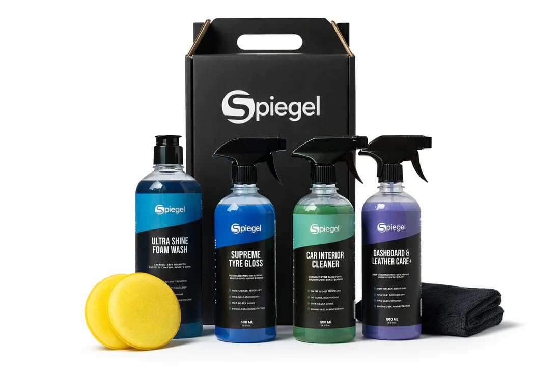 Spiegel Car Exterior & Interior Cleaning Kit (500 ML x 4) | Extra Large Value Pack | Foam Wash Shampoo, Interior Cleaner, Dashboard & Leather Polish, Tyre Gloss with Foam Applicators & Microfiber-image-21