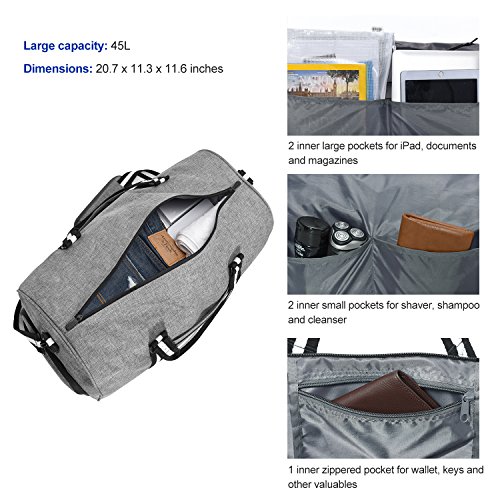 apollo walker Water Resistant Sports Gym Duffel Bag with Shoes Compartment Travel Weekender Bag for Men Women Grey