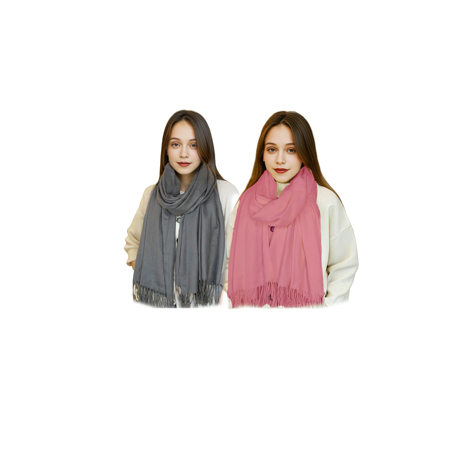 Sumato Sciarpa da donna autunno inverno confezione da 2 – Sciarpa leggera oversize con effetto cashmere – Morbide sciarpe lunghe da donna in rosa e grigio