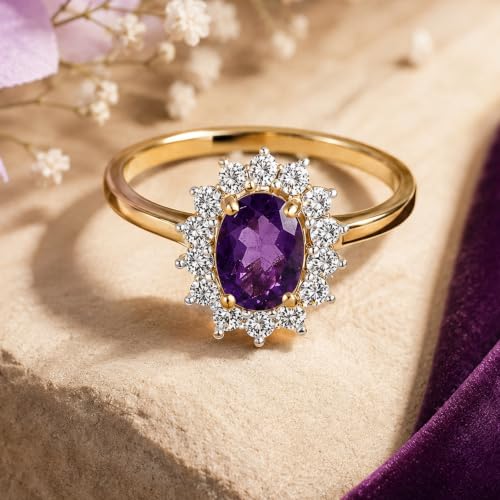 Image of Princess Diana Inspired Halo Birthstone Ring for Women Girls | Pure 925 Sterling Silver with AAA+ Natural Gemstone | 18K Gold-Plated | Best Gift for Birthday, Anniversary, or Valentine�s Day