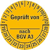bgv a3 neue norm LEMAX® Prüfplakette Geprüft von-nach BGV A3 19-28, gelb, Dokufolie, Ø 25mm, 500/Rolle