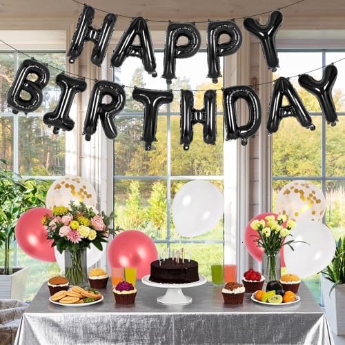 Image of 65 Pcs Black Happy Birthday Balloons, 2 Sets A-Z Black Letters Foil Balloons,16 Inch Personalized Name Happy Birthday Banners for Wedding Baby Shower Anniversary Party Decorations