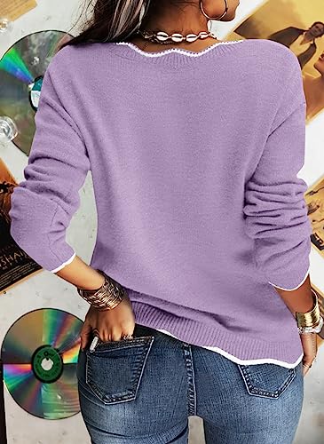 Image of Hongqizo Women's V Neck Long Sleeve Sweater Half Zipper Knit Sweater Casual Cricket Stripe Jumper Pullover Knit Tops