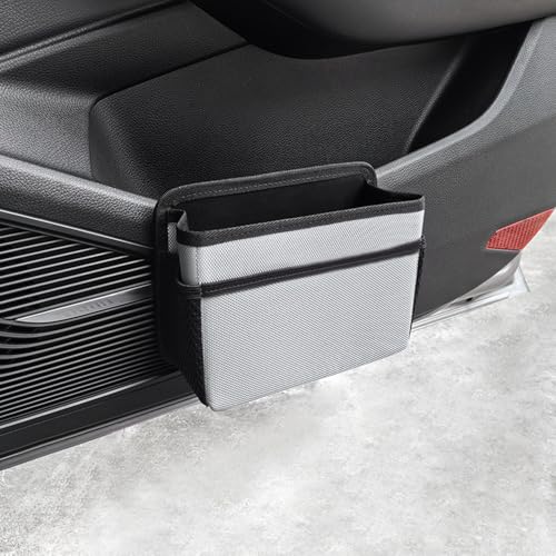 Image of Car Trash Can, Foldable Multifunctional Hanging Storage Box Trash Can with a Roll of Garbage Bag, Multi Pocket Design Suitable for Car, Home, and Office Car Trash Cans (Grey)